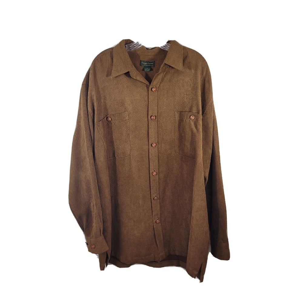 VTG Giorgio Inserti Size XL Button Up Shirt Mens Brown Long Short Sleeve Casual
